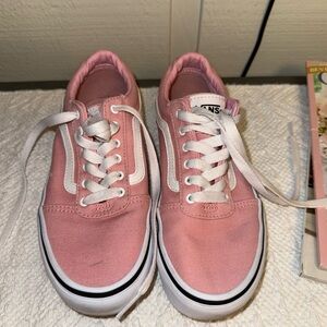 Vans Pink and White Canvas Sneakers with Classic Design